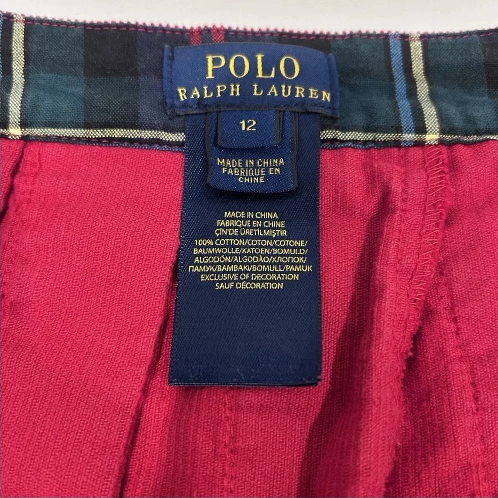 Polo Ralph Lauren Girls Red Corduroy Pleated Kilt Skirt Girls Size L 12 Preppy